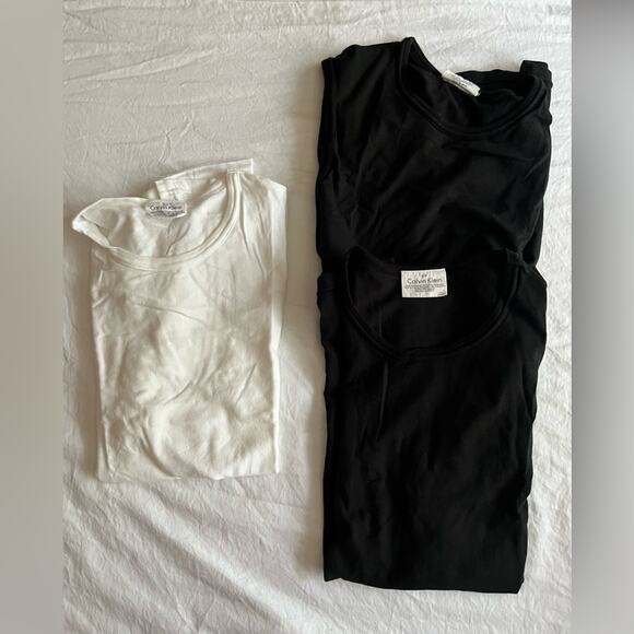 Calvin Klein Muscle Tanks 3 pc Cotton Stretch 2 Black 1 White Size S NWOT - Picture 1 of 5
